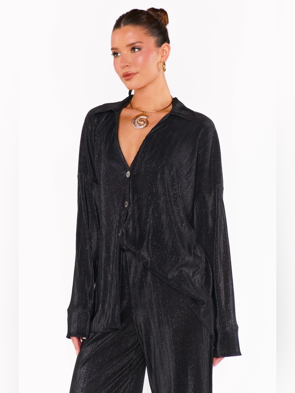 Show Me Your Mumu black pleated button-down